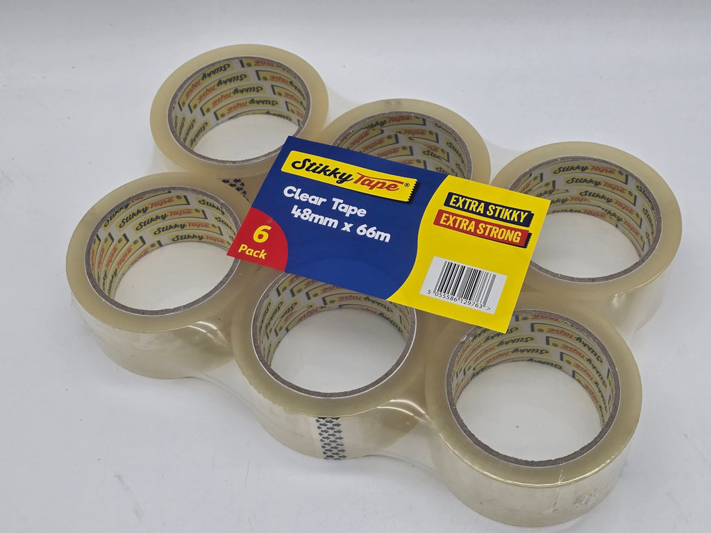 Clear Packing Tape – 6 Rolls, 48mm x 66m (StikkyTape)