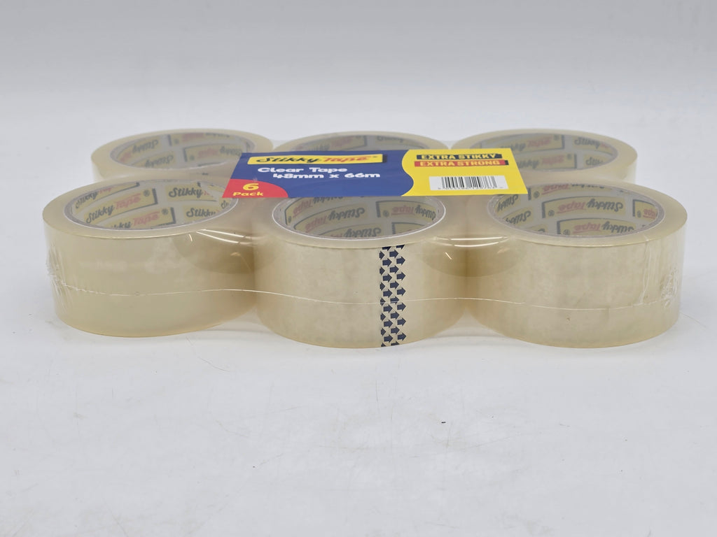 Clear Packing Tape – 6 Rolls, 48mm x 66m (StikkyTape)