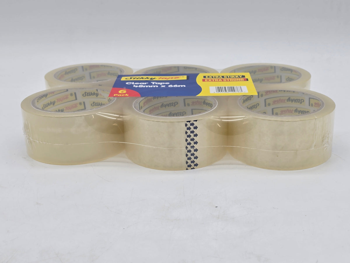 Clear Packing Tape – 6 Rolls, 48mm x 66m (StikkyTape)