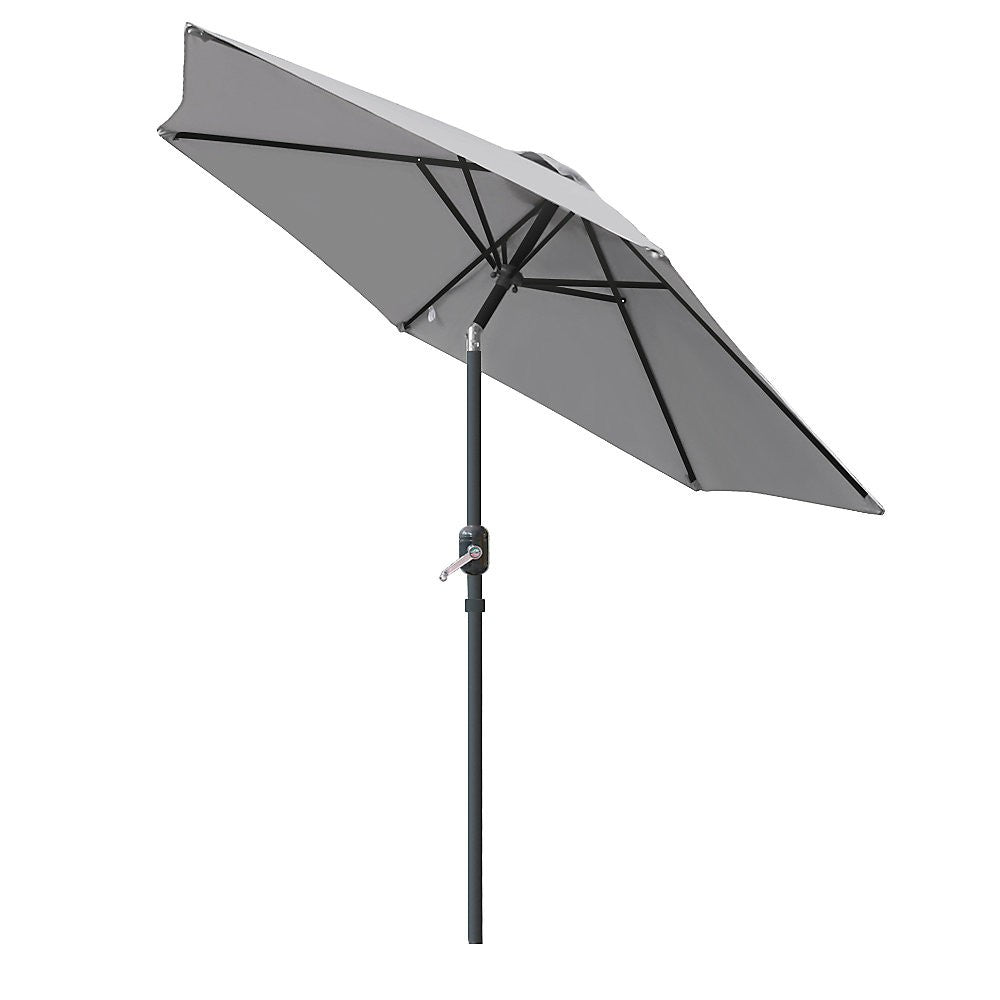 2.5M Grey Garden Parasol Sun Shade Umbrella SunDazeCrank Handle Tilt Mechanism