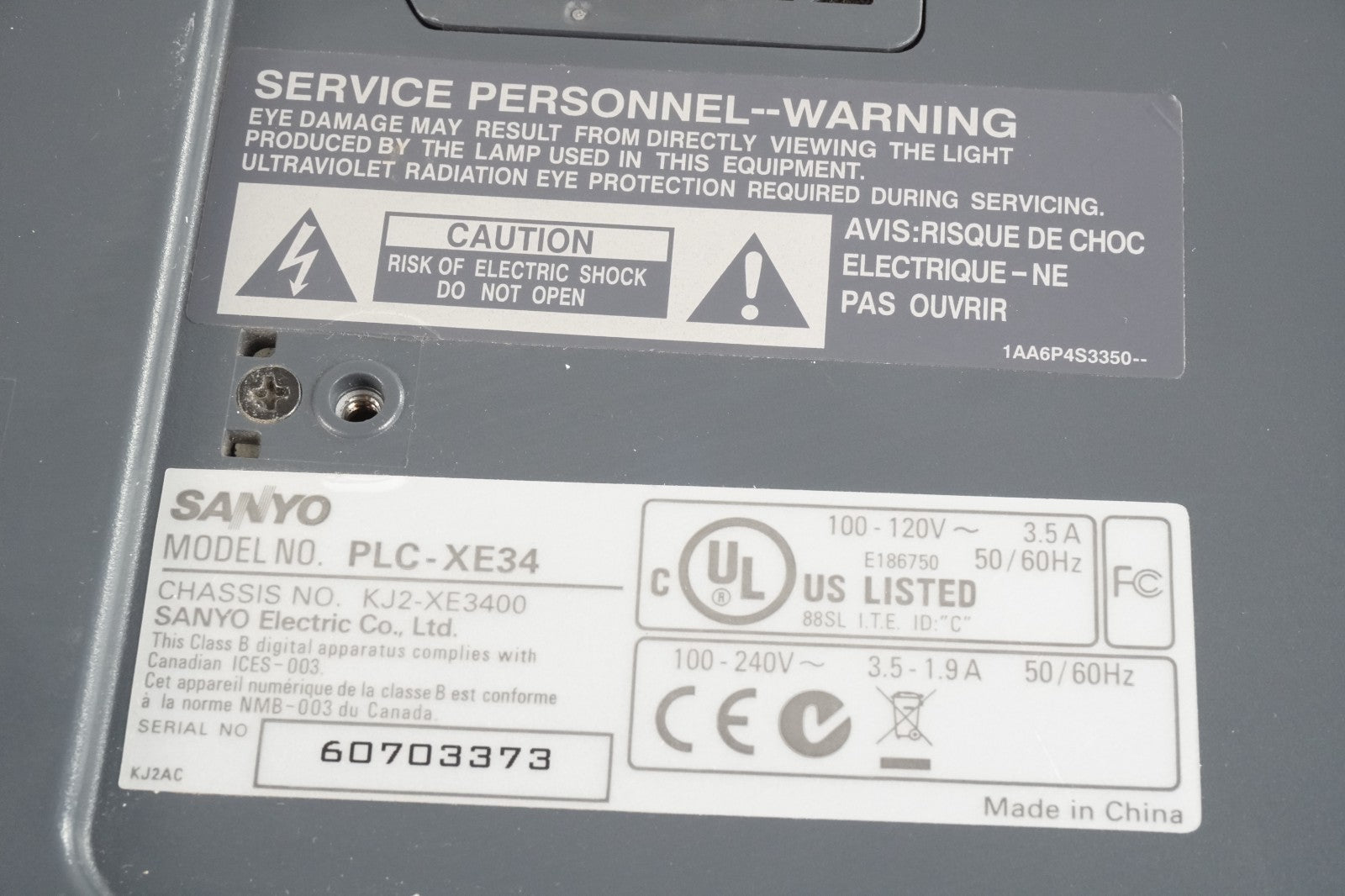 XGA Projector SANYO PLC-XE34 5126h 1024 x 768 1500 lumens