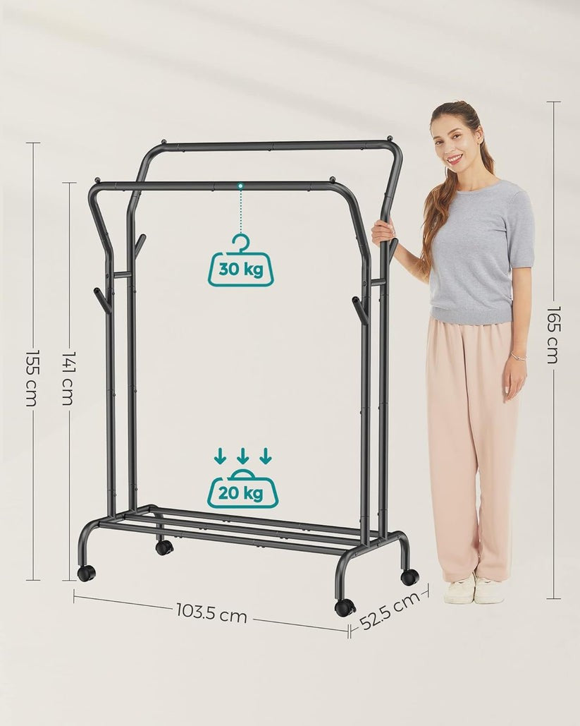 Clothes Rail Moveable Wardrobe Heavy Duty Clothes Rack Black