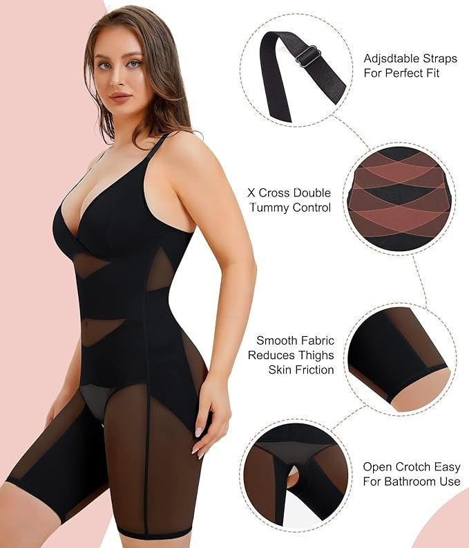 Women Shapewear Bodysuit Shaper V Neck Butt Lifter Full Body Tummy Control LARGE