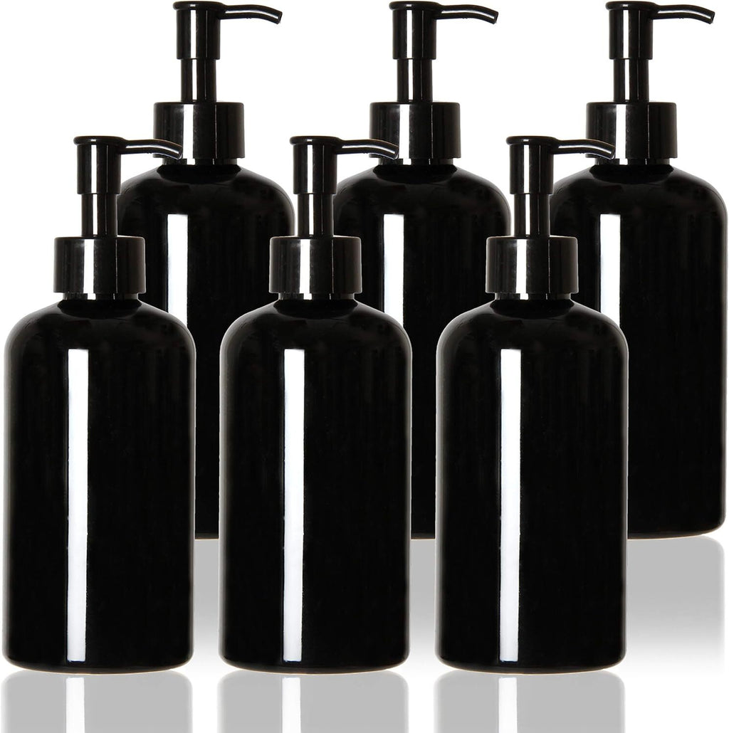 Refillable Travel Bottles 12oz with Pump & Travel Lock 6pcs 350ml Black