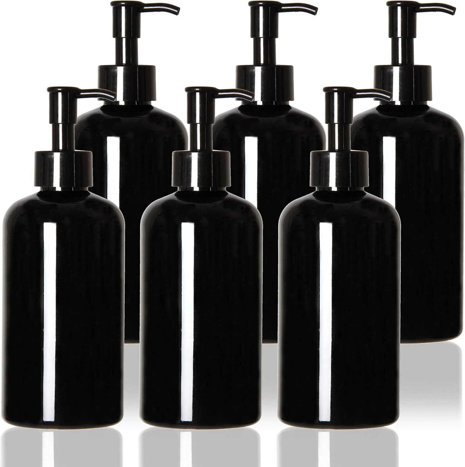 Refillable Travel Bottles 12oz with Pump & Travel Lock 6pcs 350ml Black
