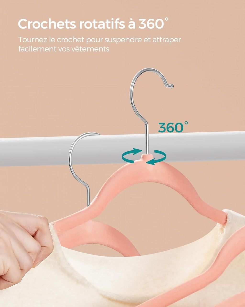 25 Velvet Coat Hangers 41.5 cm Wide Space-Saving 360° Swivel Light Pink