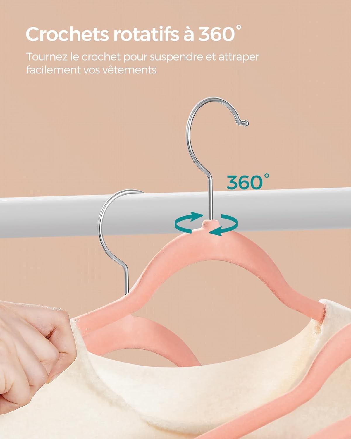 25 Velvet Coat Hangers 41.5 cm Wide Space-Saving 360° Swivel Light Pink