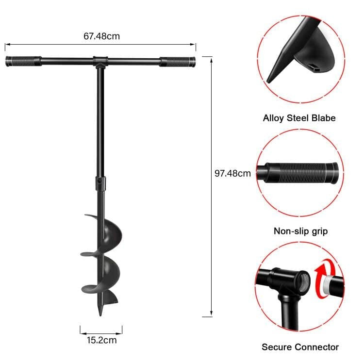6" Manual Auger Drill Garden Planting Fence Post Earth 15cm Soil Digger Non-Slip