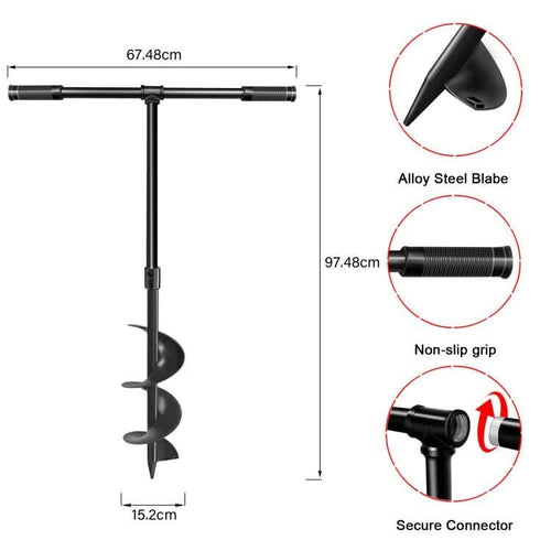 6" Manual Auger Drill Garden Planting Fence Post Earth 15cm Soil Digger Non-Slip