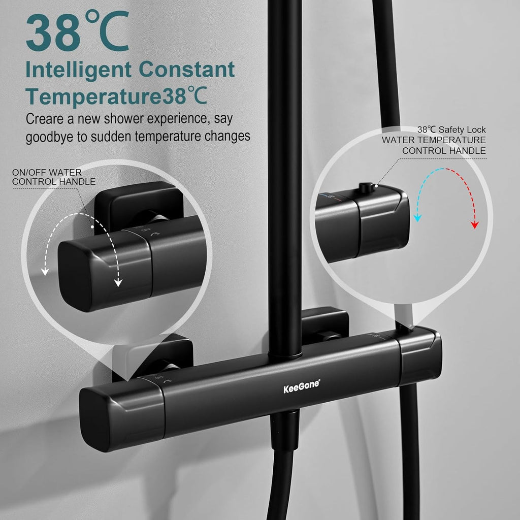 Thermostatic Shower Mixer Set Stainless Steel Shower Bar Set w Adjustable Height