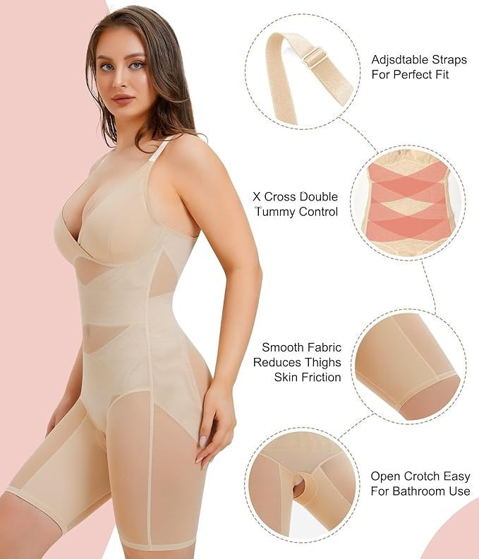 Women Shapewear Bodysuit Shaper V Neck Butt Lifter Full Body Tummy Control MEDIU