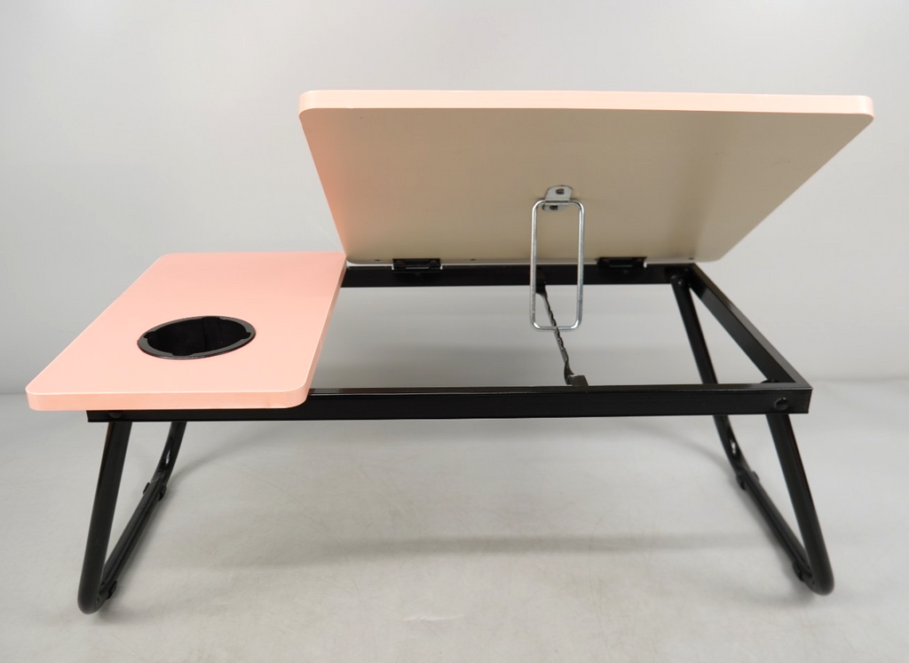 Adjustable Laptop Table with Cup Slot Portable Laptop Stand Bed Table Pink
