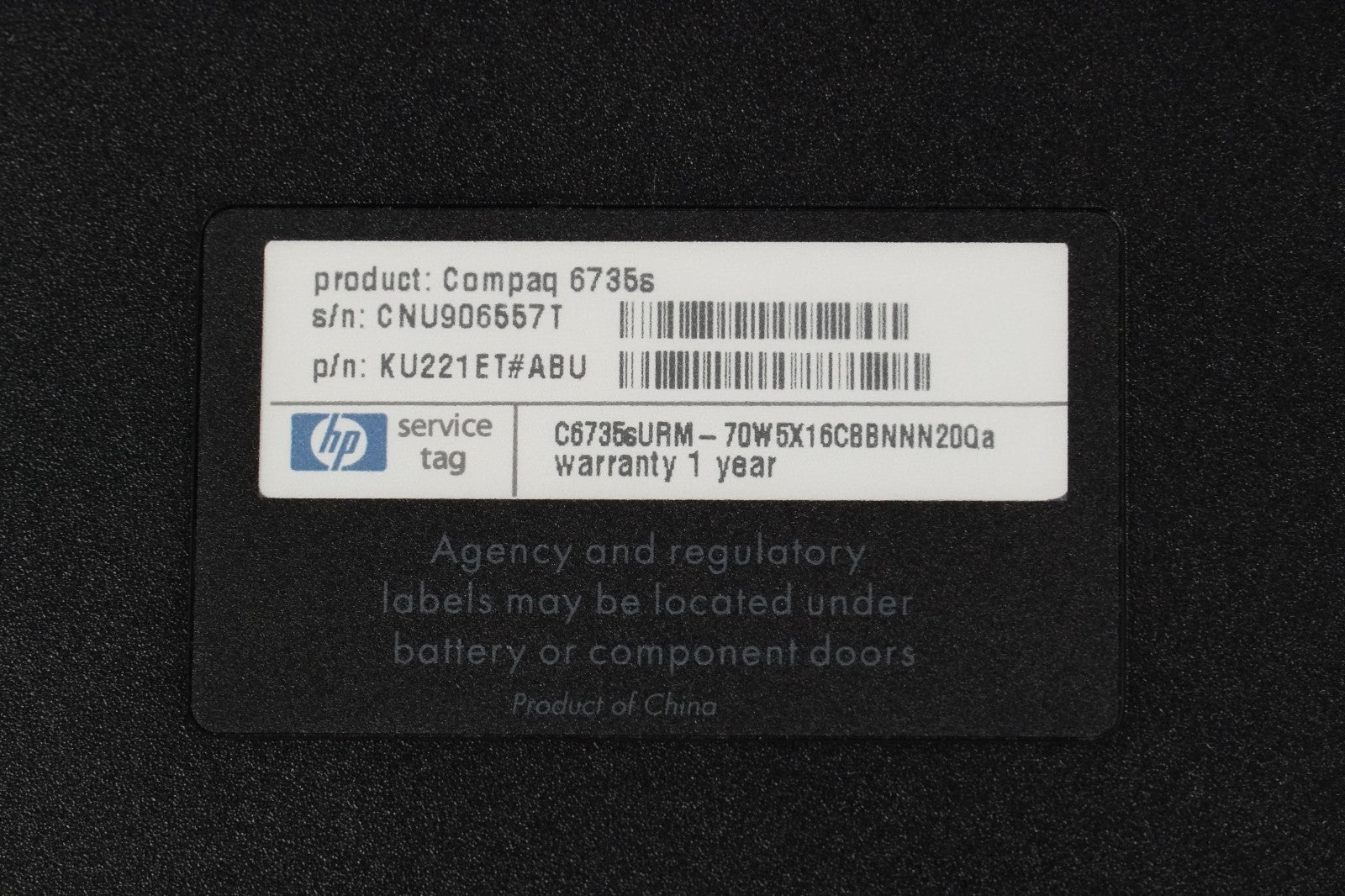 HP Compaq 6735s AMD Turino X2 Dual Core RM-70 2GHz 1GB RAM, NO SSD, Good Battery