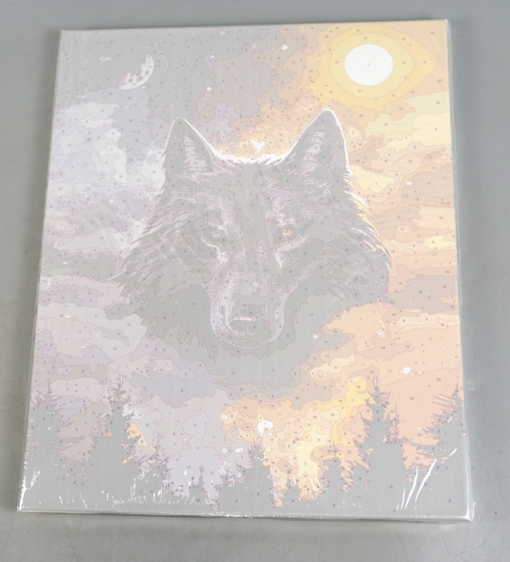 Paint by Numbers Kit Wolf King Under The Stars Painting Canvas, Easel & Brushes