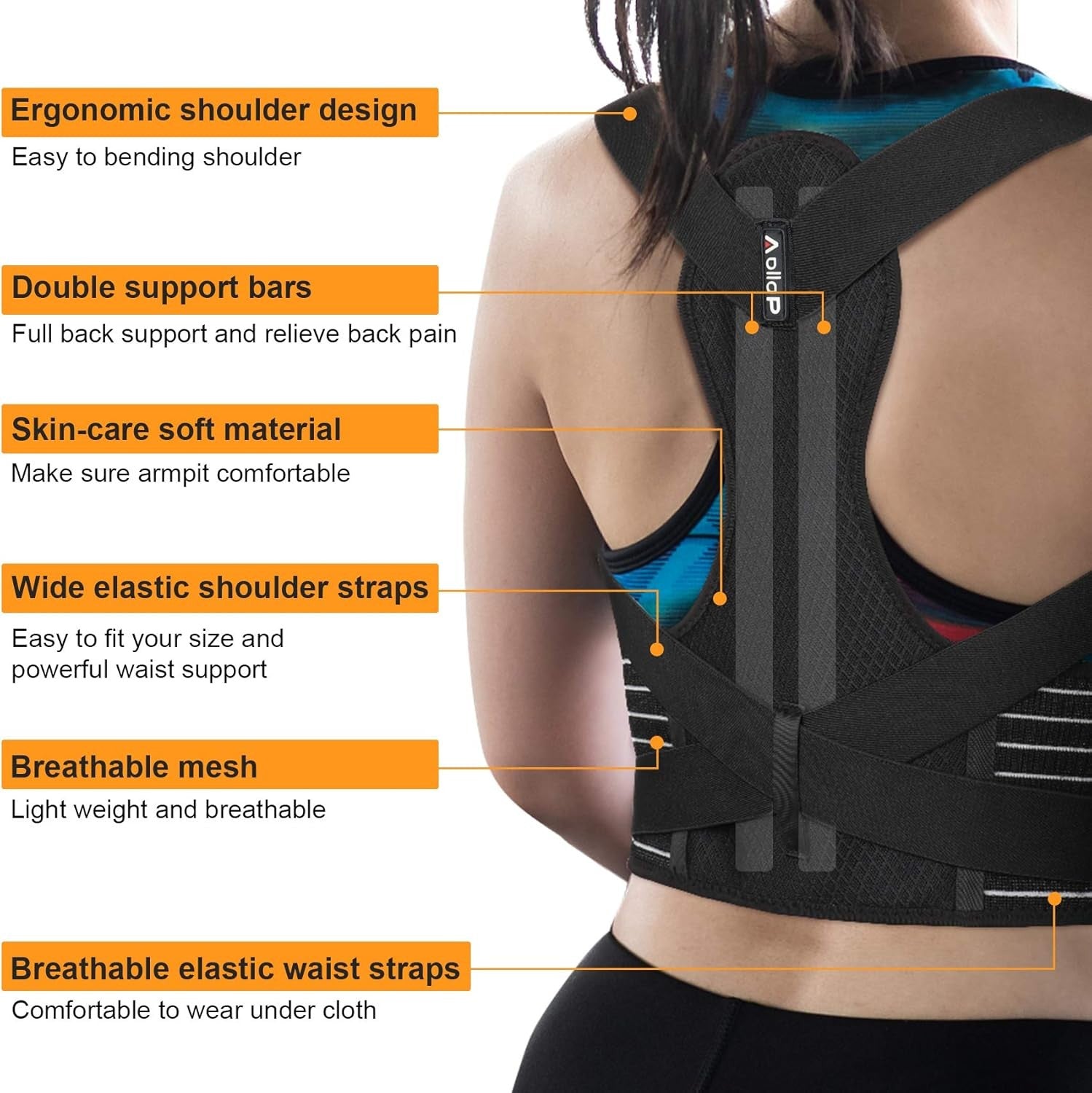 Posture Corrector Adjustable Back Brace Back Support Belt (M, Waist 35'- 47')
