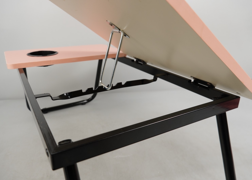Adjustable Laptop Table with Cup Slot Portable Laptop Stand Bed Table Pink