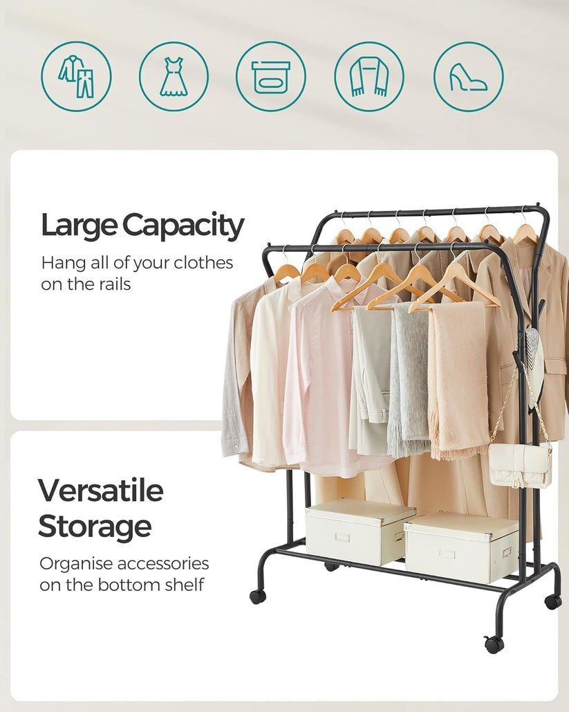 Clothes Rail Moveable Wardrobe Heavy Duty Clothes Rack Black