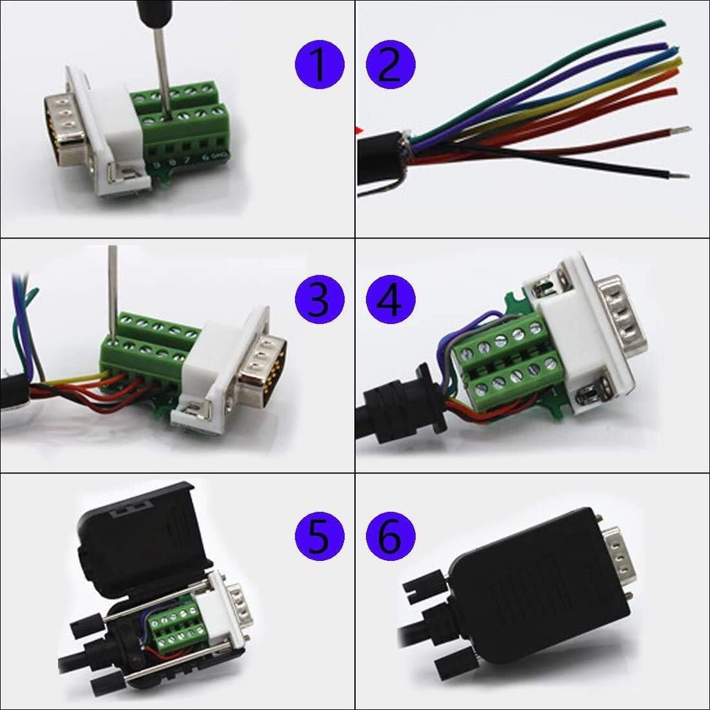 Connector DB9 RS232 D-SUB Serial VGA Breakout Adapters (10 PCS Male) Solderless
