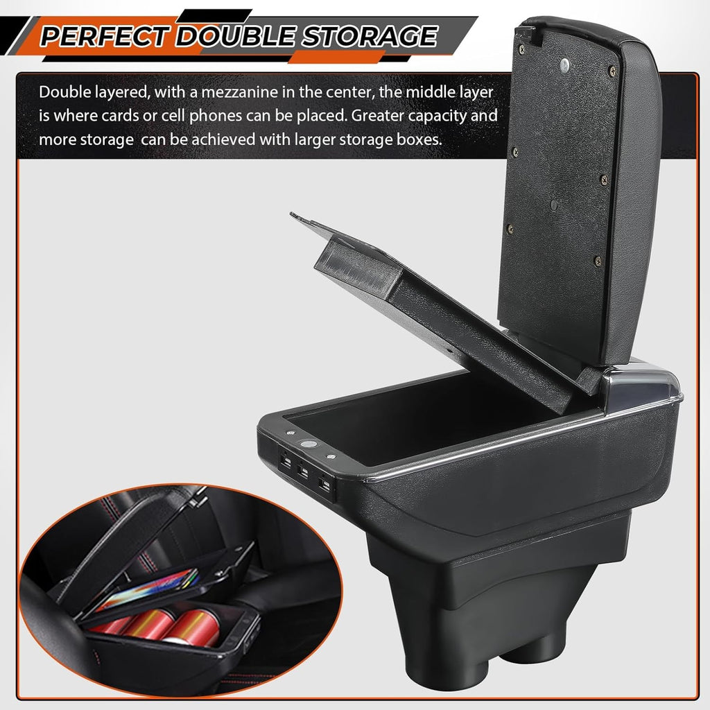 Car Armrest Storage Box with USB Ports for VW Polo MK5 (6R)/VW Vento 2010-2017