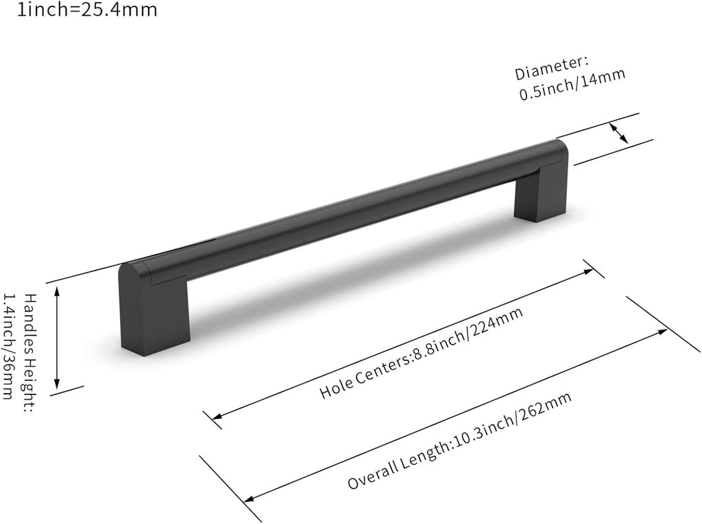 224mm Cabinet Pulls Drawer Handles 10 pack Stainless Steel Matt Black 8.8in HC