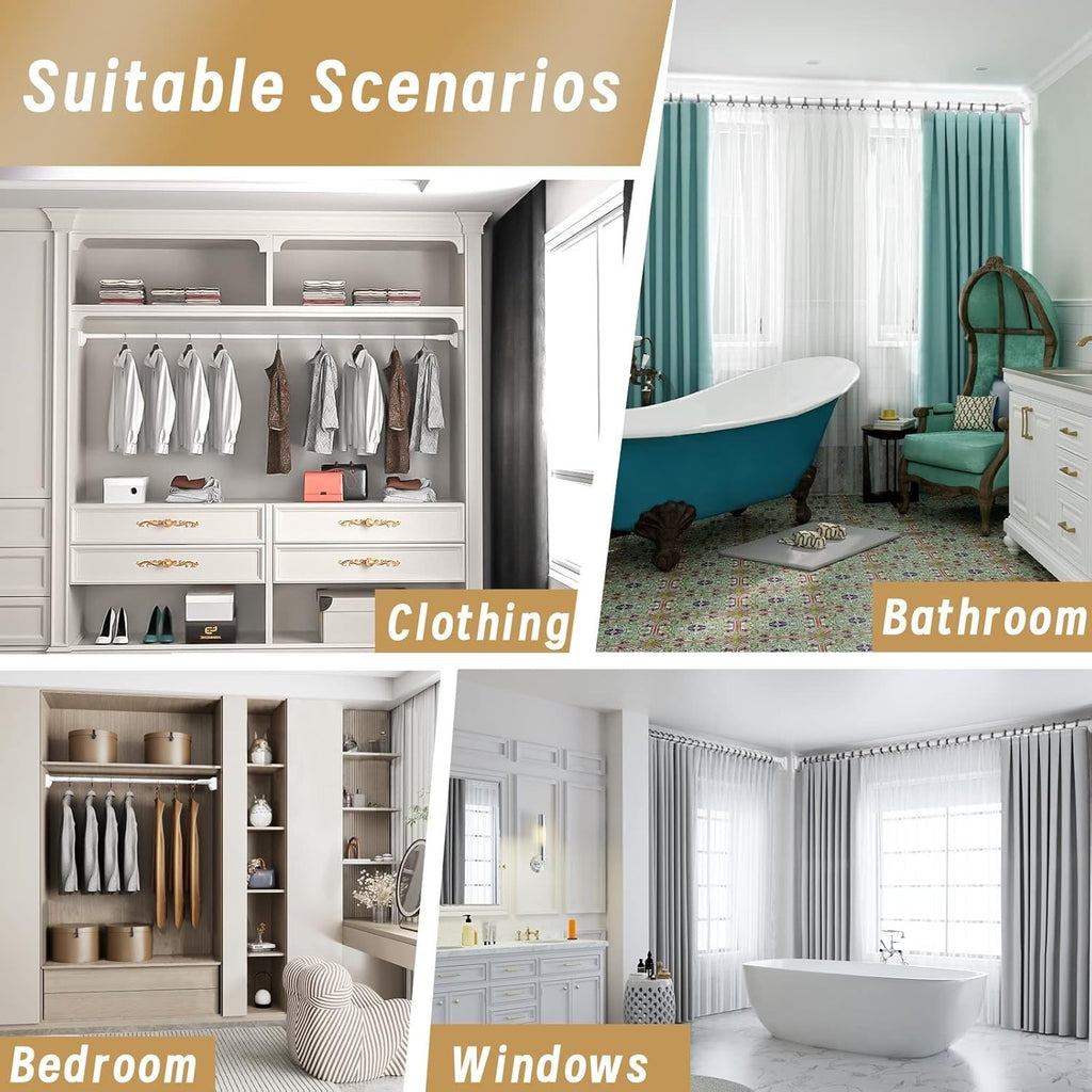 Curtain Telescopic Pole Rod 110-200cm No Drill 35kg Capacity 33mm Steel Rail