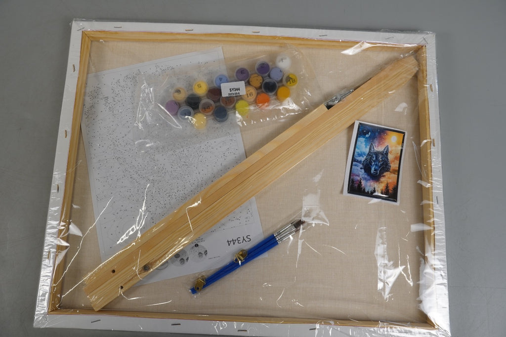 Paint by Numbers Kit Wolf King Under The Stars Painting Canvas, Easel & Brushes
