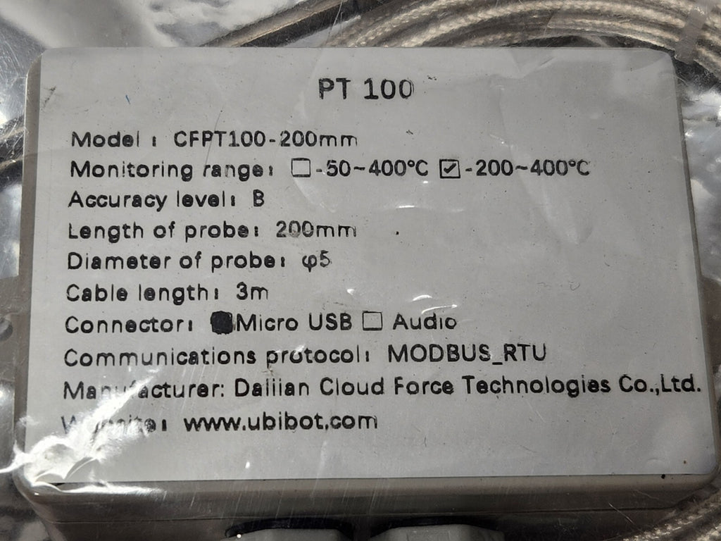 PT-100 CFPT100-200mm Industrial Grade Temperature Probe USB -200~400C MODBUS_RTU