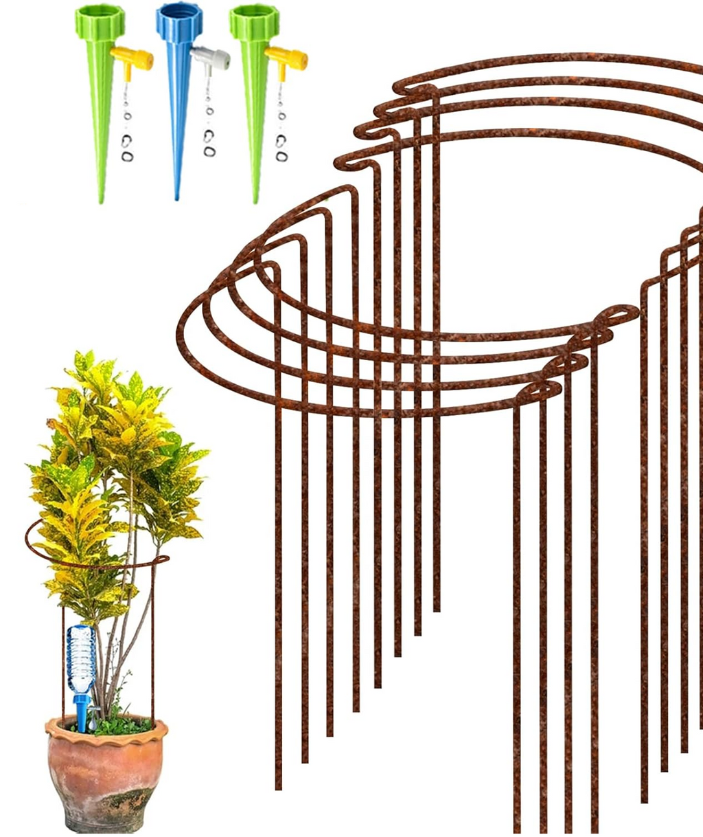 12 Pack Rusty Bow Plant Support Stakes Half Round Flower Support Ring Cage Frame