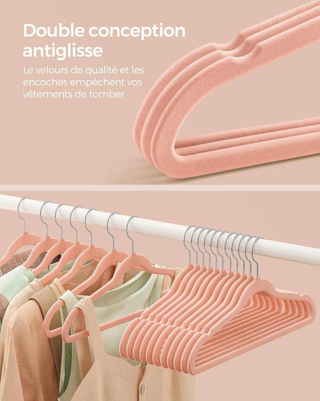 25 Velvet Coat Hangers 41.5 cm Wide Space-Saving 360° Swivel Light Pink