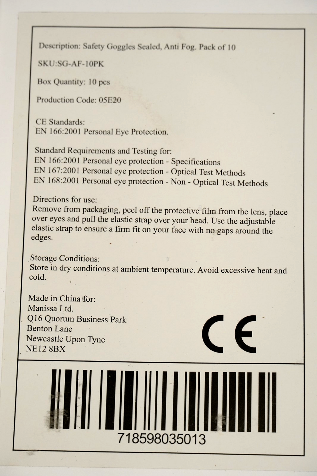 10x Clear Safety Goggles with Adjustable Head Strap Anti-Fog SG-AF-10PK