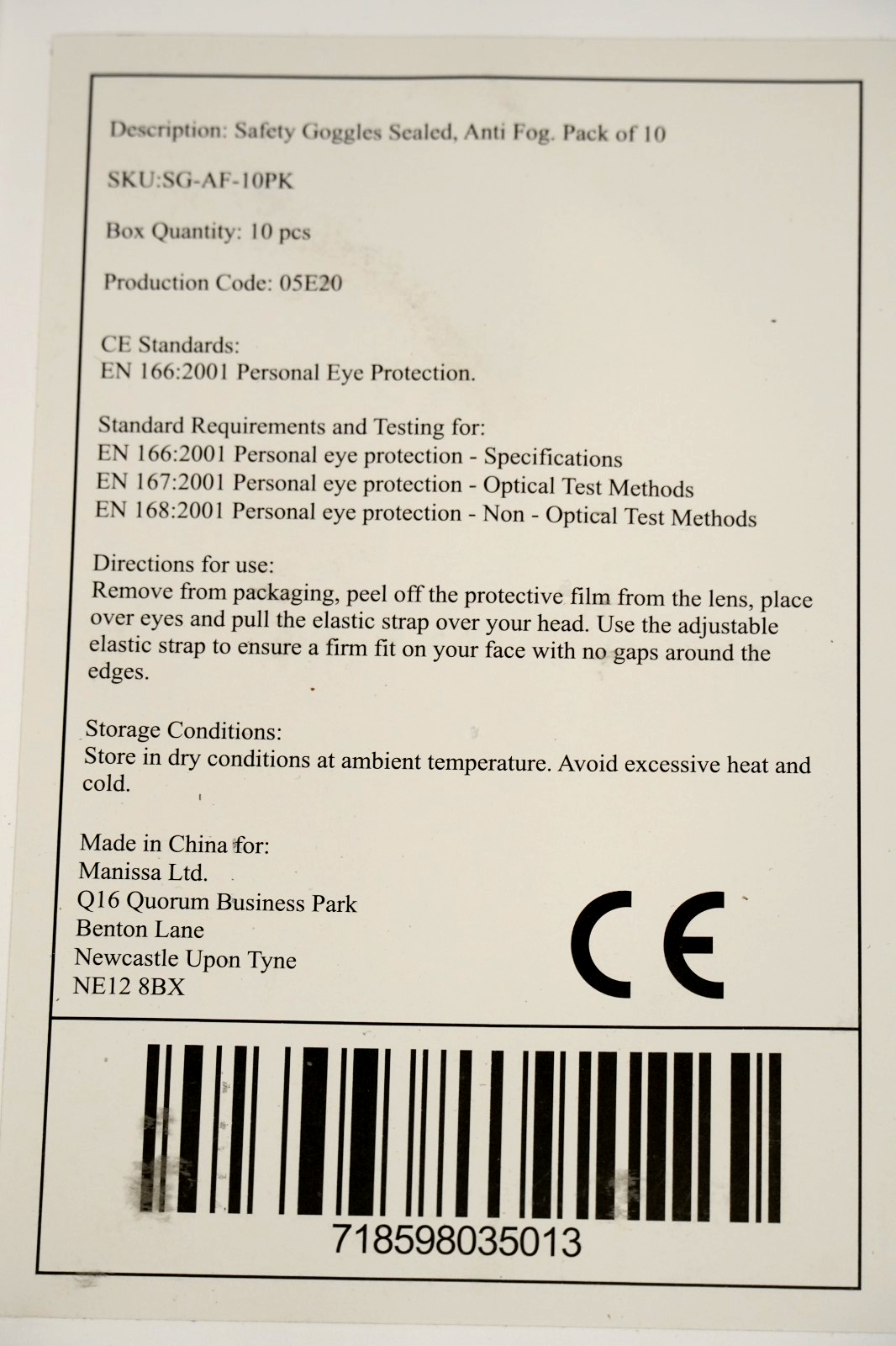 10x Clear Safety Goggles with Adjustable Head Strap Anti-Fog SG-AF-10PK