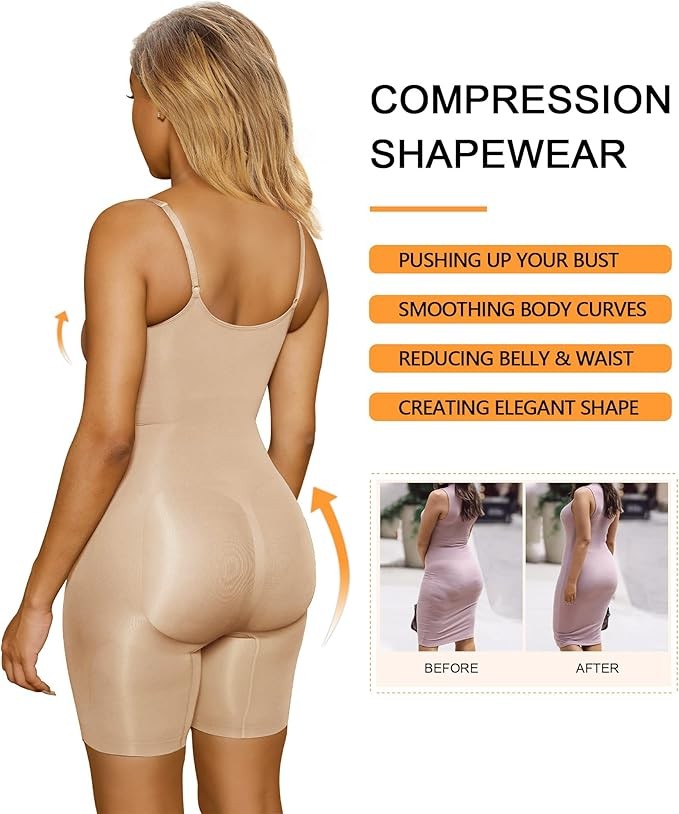 L/XL Women Shapewear Bodysuit Shaper V Neck Butt Lifter Full Body Tummy Control