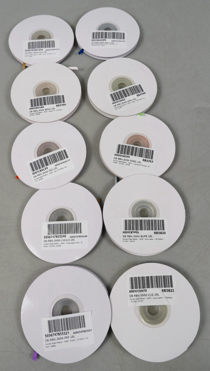 10x Double Sided Satin Ribbons Bundle 25 Metres 3mm Ribbon Pack 10 Colours