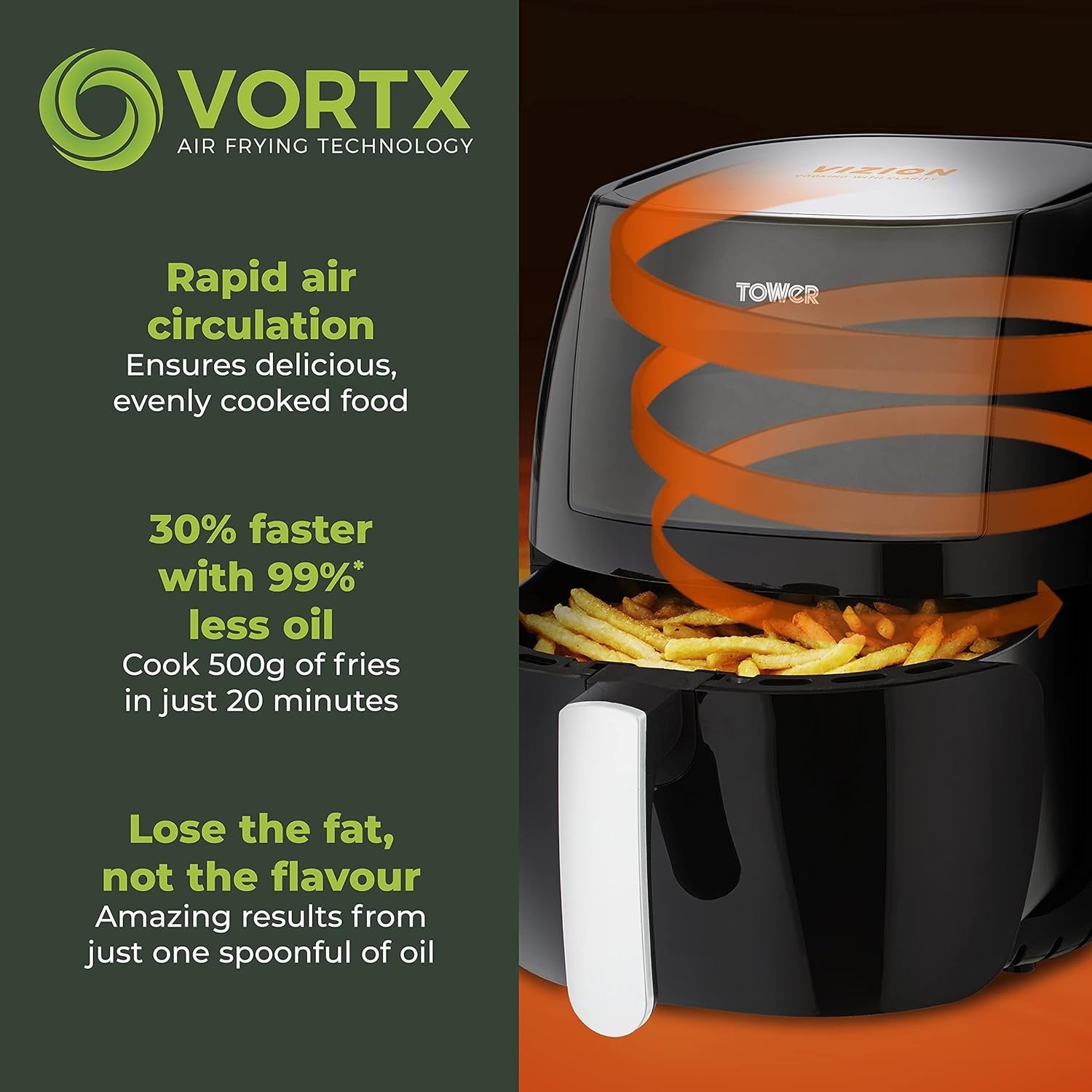 Tower T17072 Vortx Vizion Digital Air Fryer with Rapid Air Circulation 7L 1800W