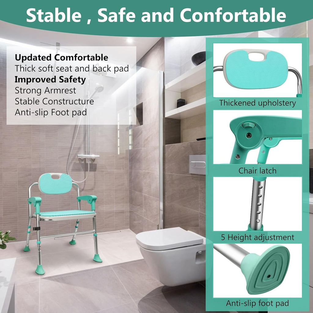 Folding Shower Chair 5-Level Adjustable, Non-Slip Feet, Lightweight & Durable
