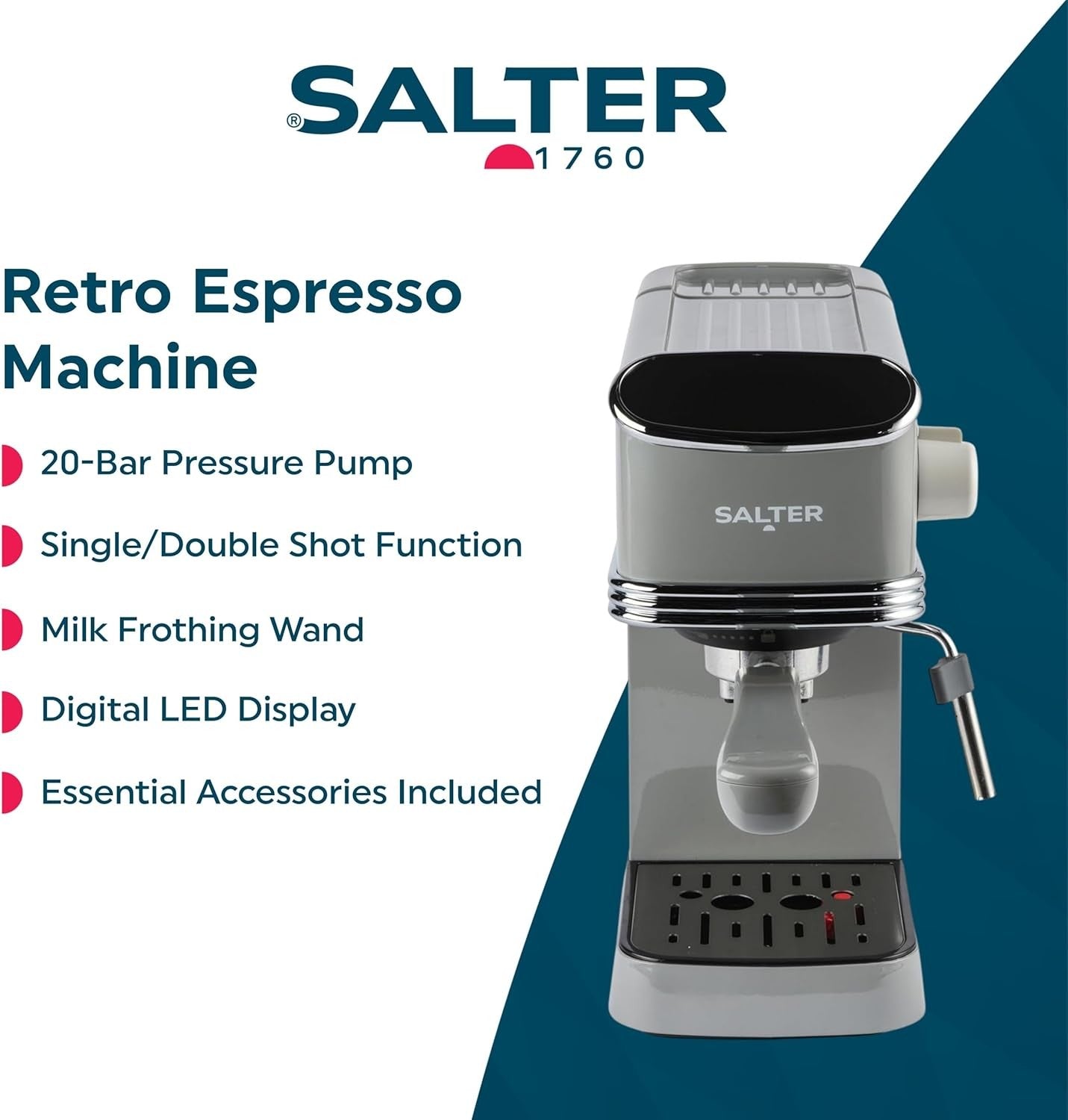Espresso machine with digital LED display Salter with milk frothing wand