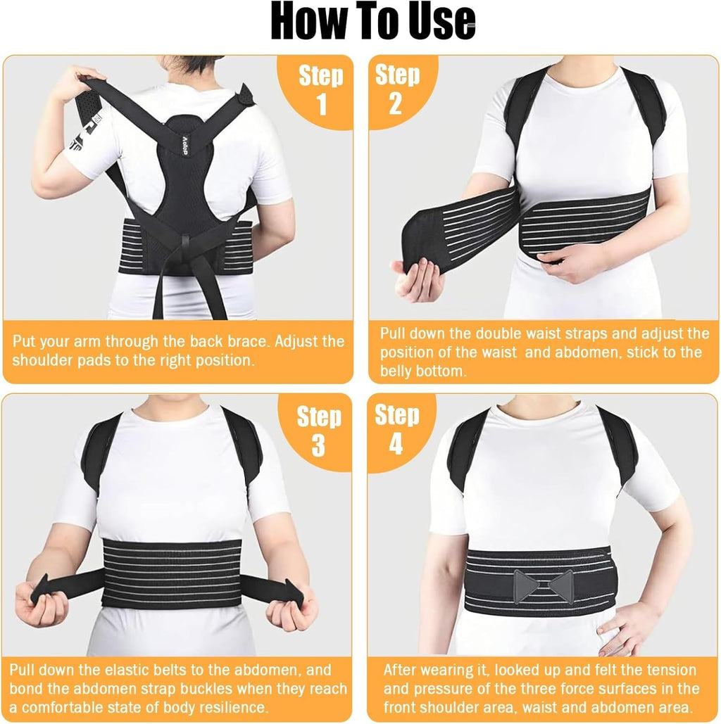 Posture Corrector Adjustable Back Brace Back Support Belt (M, Waist 35'- 47')