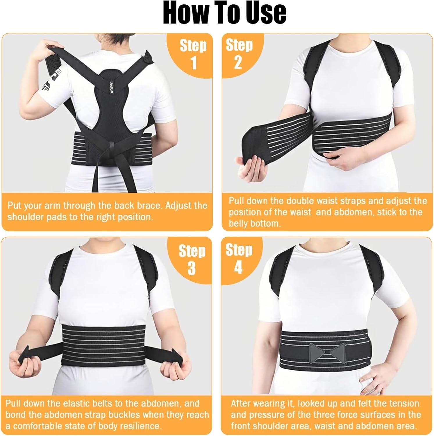 Posture Corrector Adjustable Back Brace Back Support Belt (M, Waist 35'- 47')