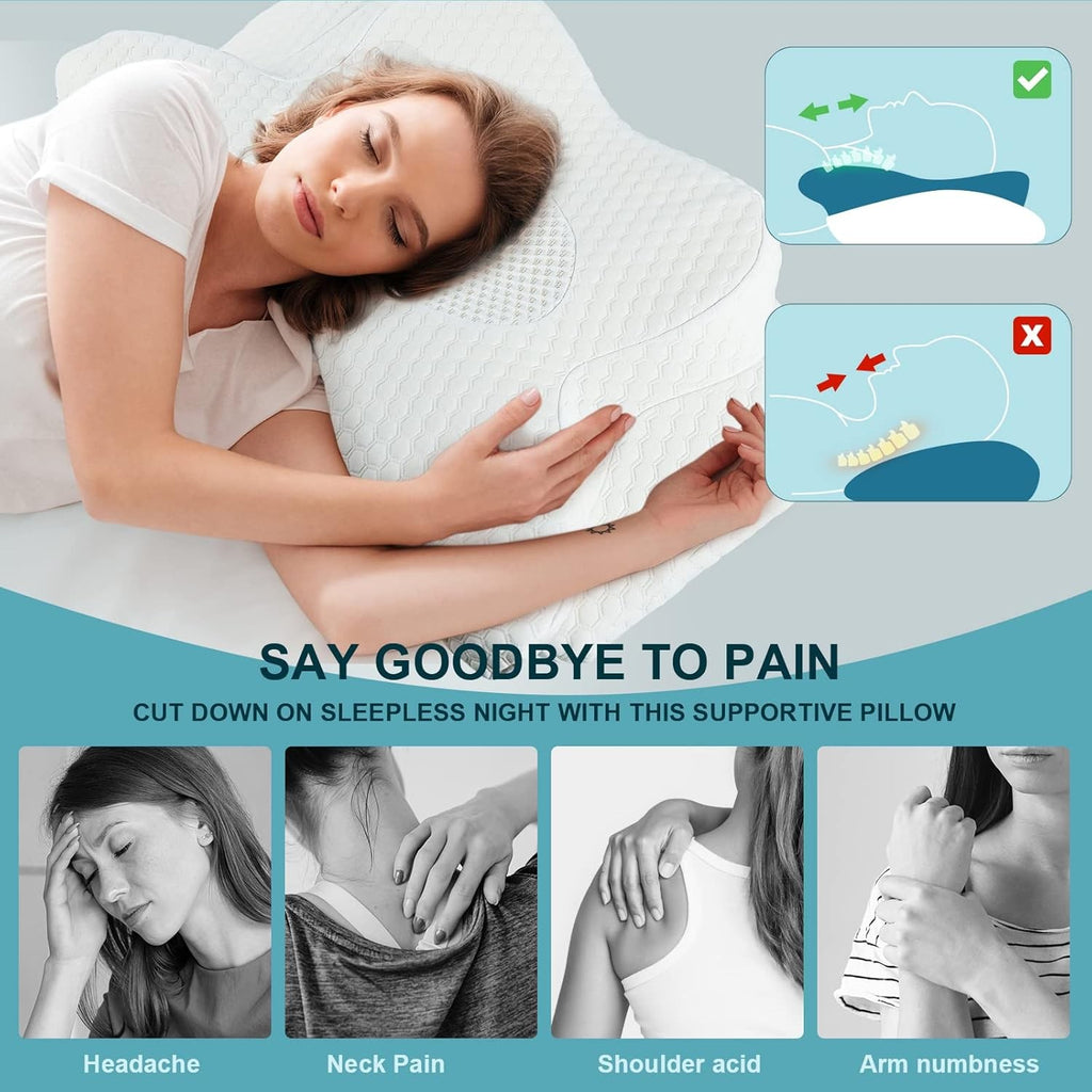 Cervical Memory Foam Pillow for Neck Pain Relief, 2 in 1 Orthopedic Sleeping...