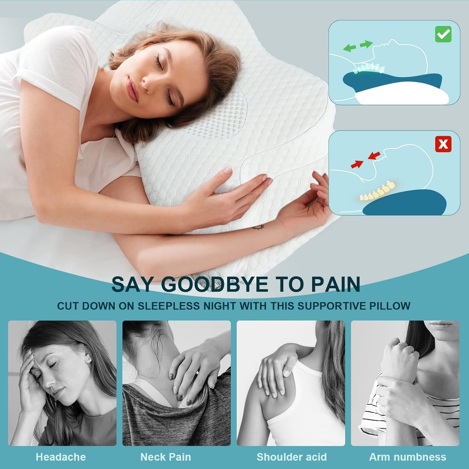 Cervical Memory Foam Pillow for Neck Pain Relief, 2 in 1 Orthopedic Sleeping...