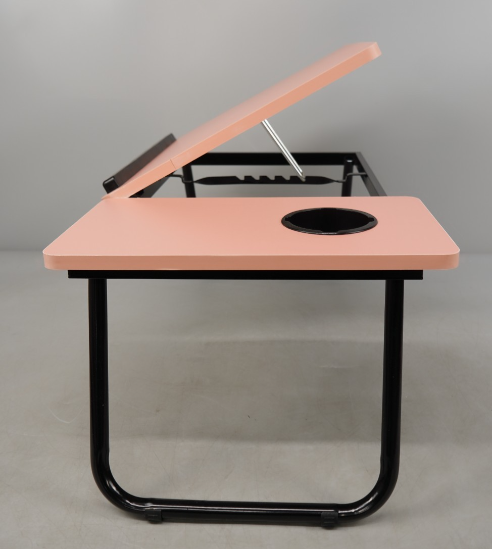 Adjustable Laptop Table with Cup Slot Portable Laptop Stand Bed Table Pink