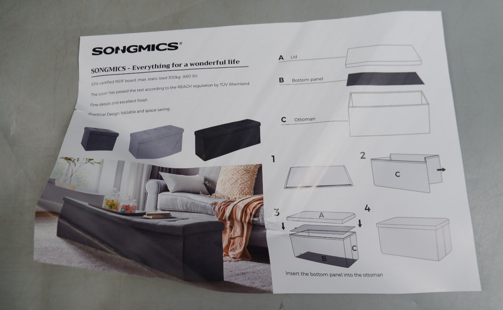 Storage Ottoman Bench 110cm Foot Rest Stool Linen Green