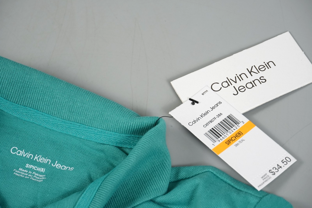 Calvin Klein Kids Polo T-Shirt Turquoise Size: Kids S (7-8yo) Short Sleeve