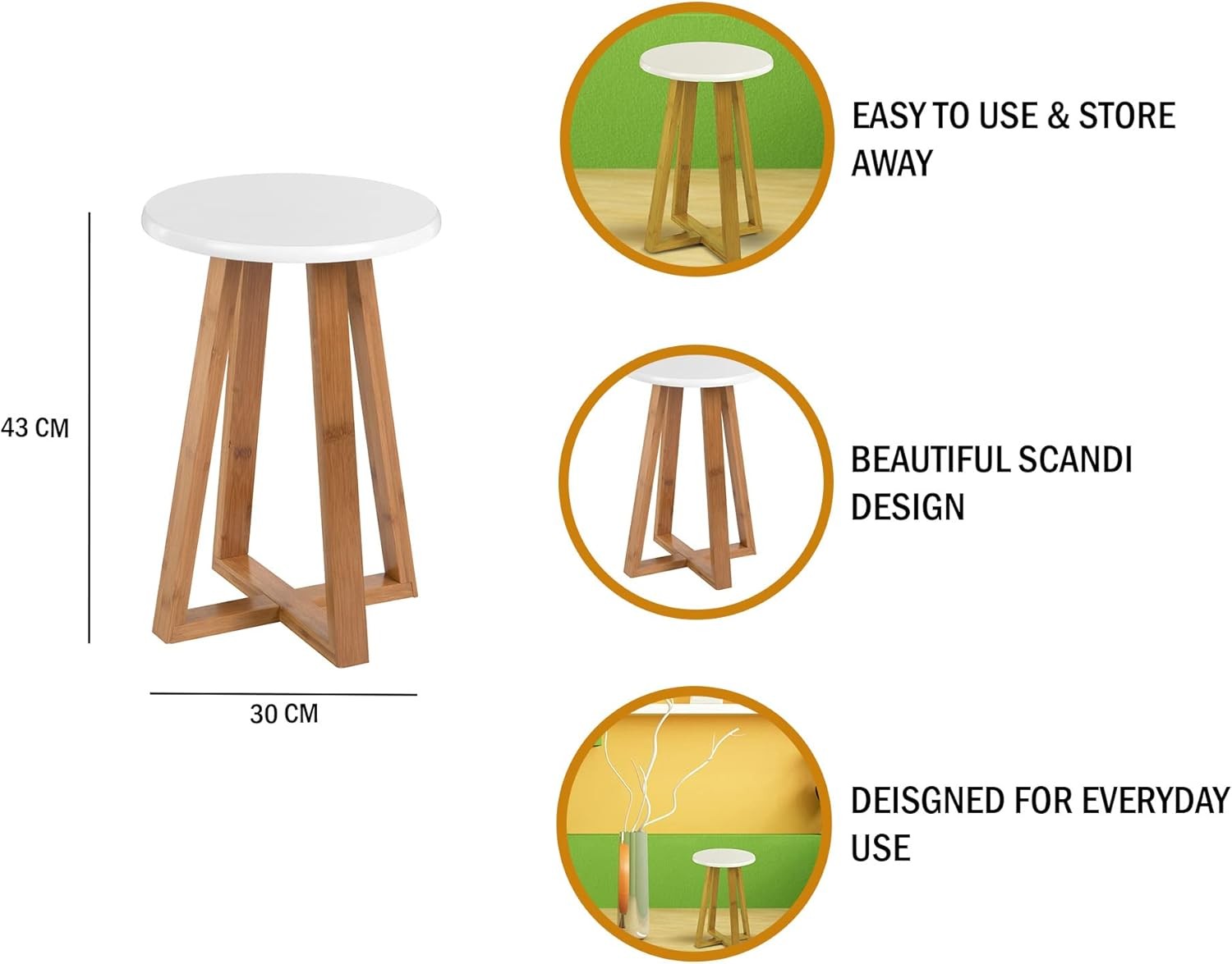 Bamboo Kitchen Stool Wooden Bar Stool Round Kitchen Viborg