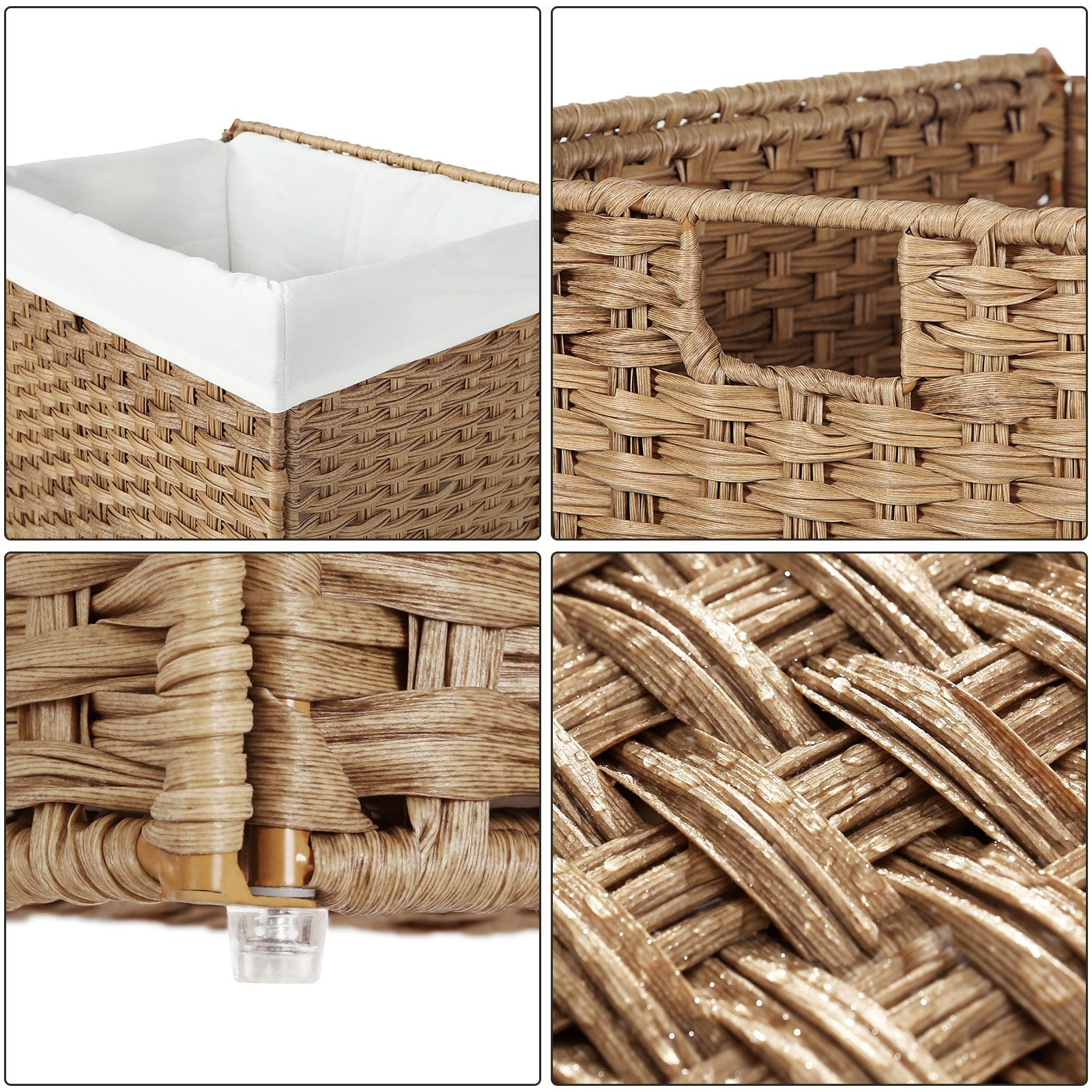 90L Rattan Laundry Hamper with Lid, 23.8 Gallon Synthetic Unit Foldable Removabl