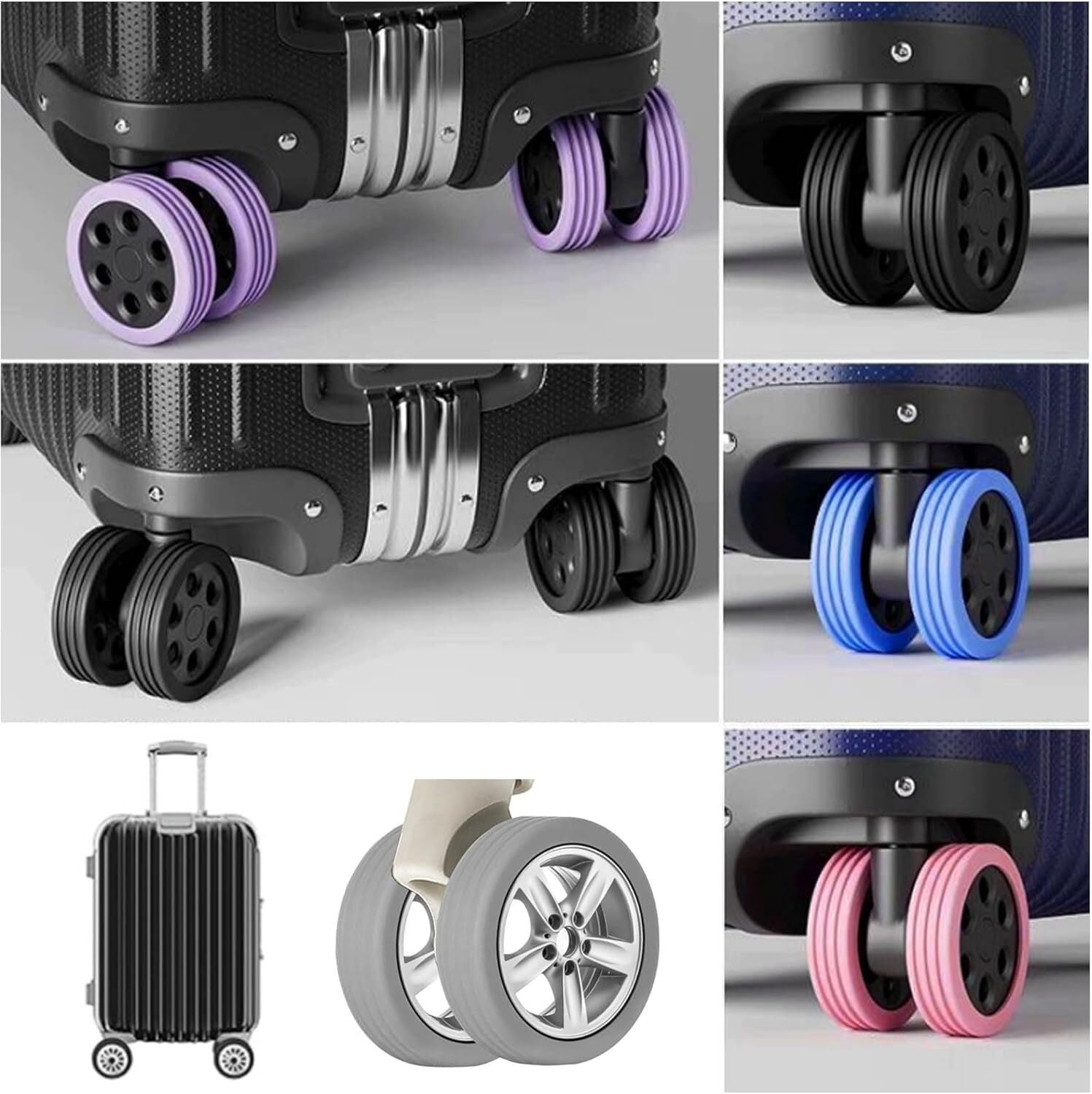Luggage Wheels Covers Rollers Silicon Protection Noise-reducing Grey 8 pcs