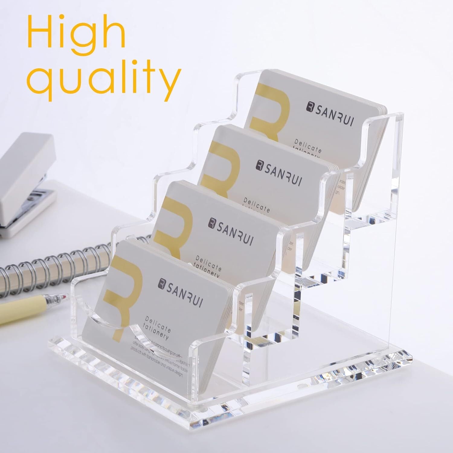 Horizontal Business Card Holder 4 Tiers 4 Slots f Desk Acrylic Clear Display
