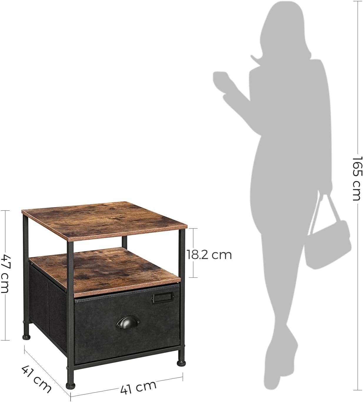 Nightstand Bedside Table with Storage Fabric Drawer Dresser 47x41cm