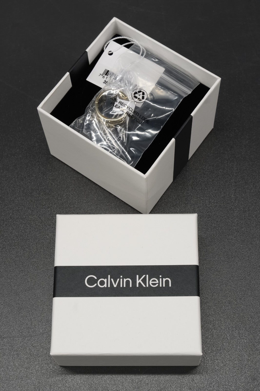 Calvin Klein Geometric Essentials Womens Ring Gold Tone Size 56 Stainless
