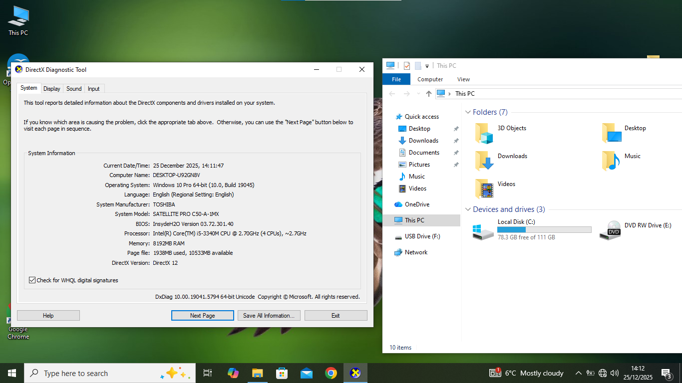 Toshiba Satellite PRO C50 4Core i5 3340M 2.7GHz 8GB RAM 128GB SSD BT WiFi NO BAT